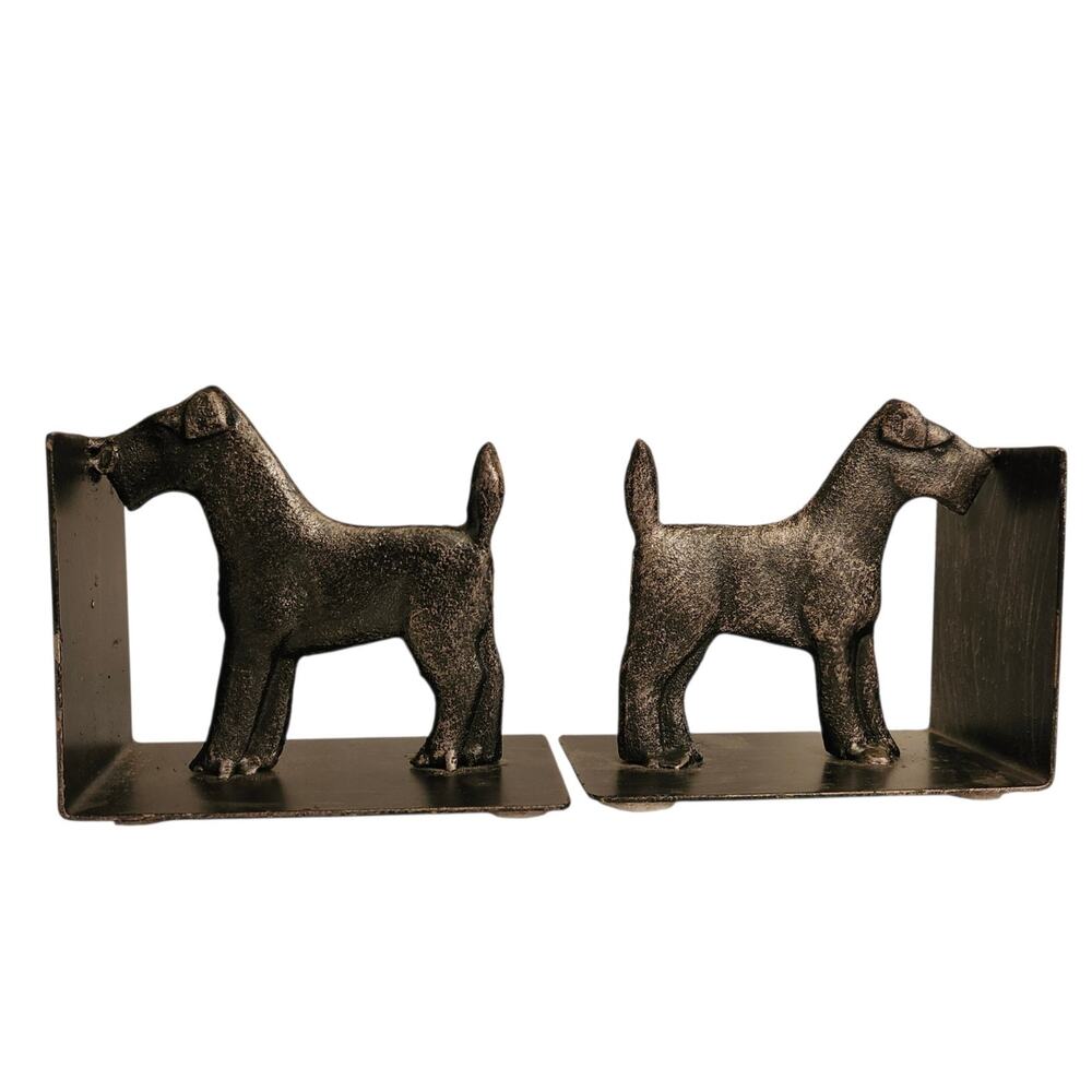 Vtg 1920's Cast Iron Airedale Terrier Dog Bookends Art Deco Style